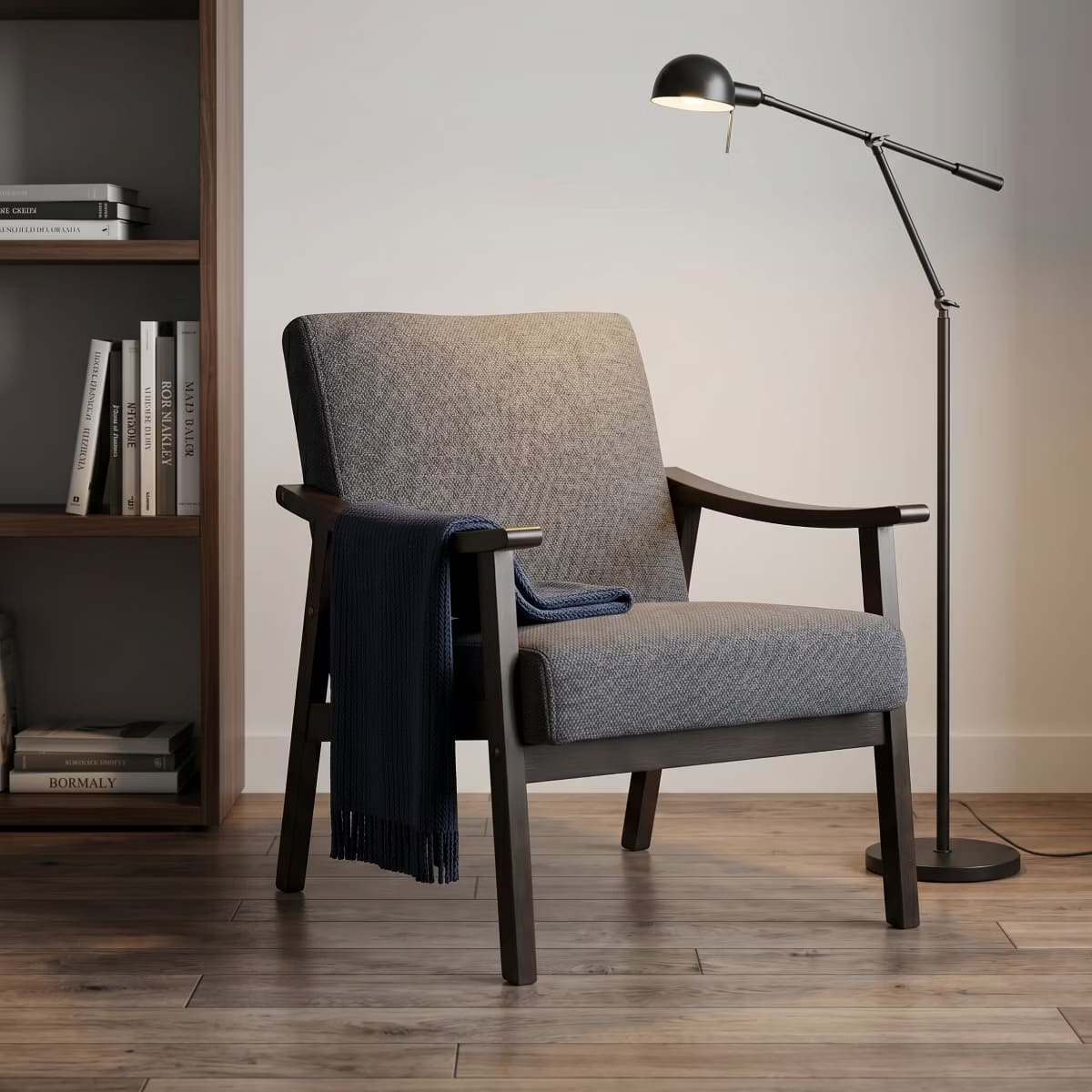 Mid-Century Accent Chair – Solid Rubberwood Frame with Plush Foam Cushion