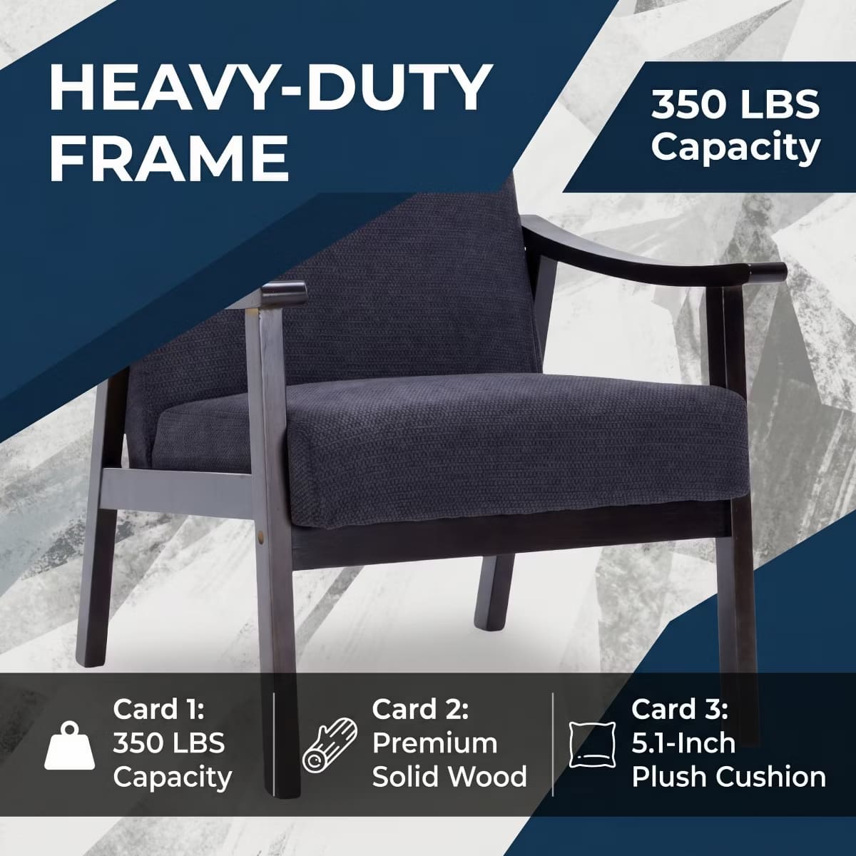 Mid-Century Accent Chair – Solid Rubberwood Frame with Plush Foam Cushion