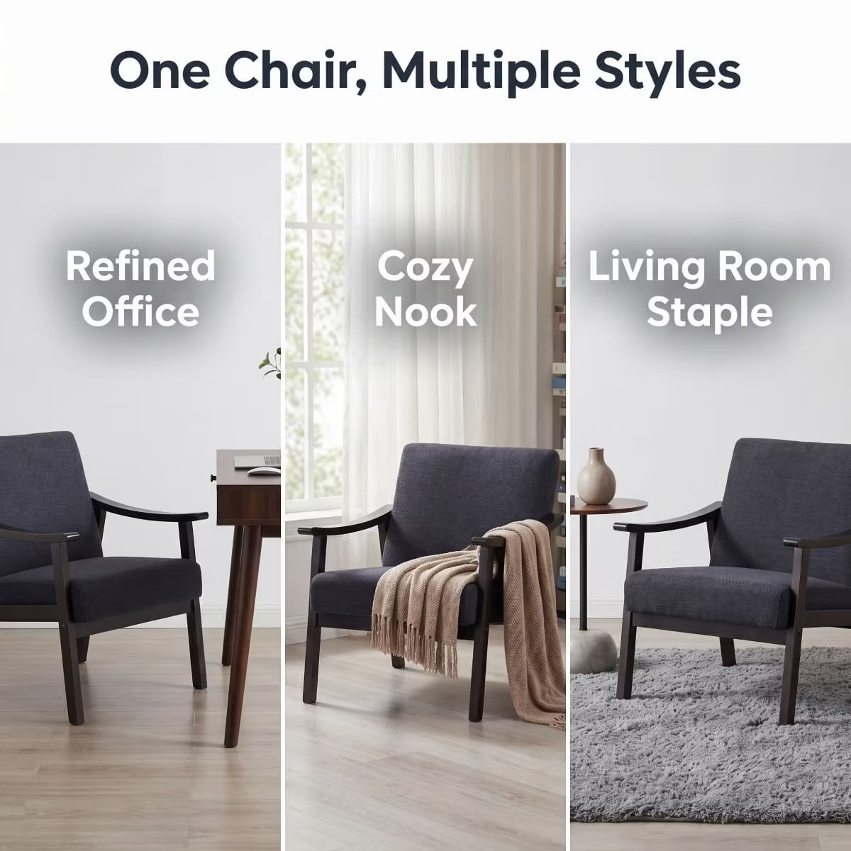 Mid-Century Accent Chair – Solid Rubberwood Frame with Plush Foam Cushion