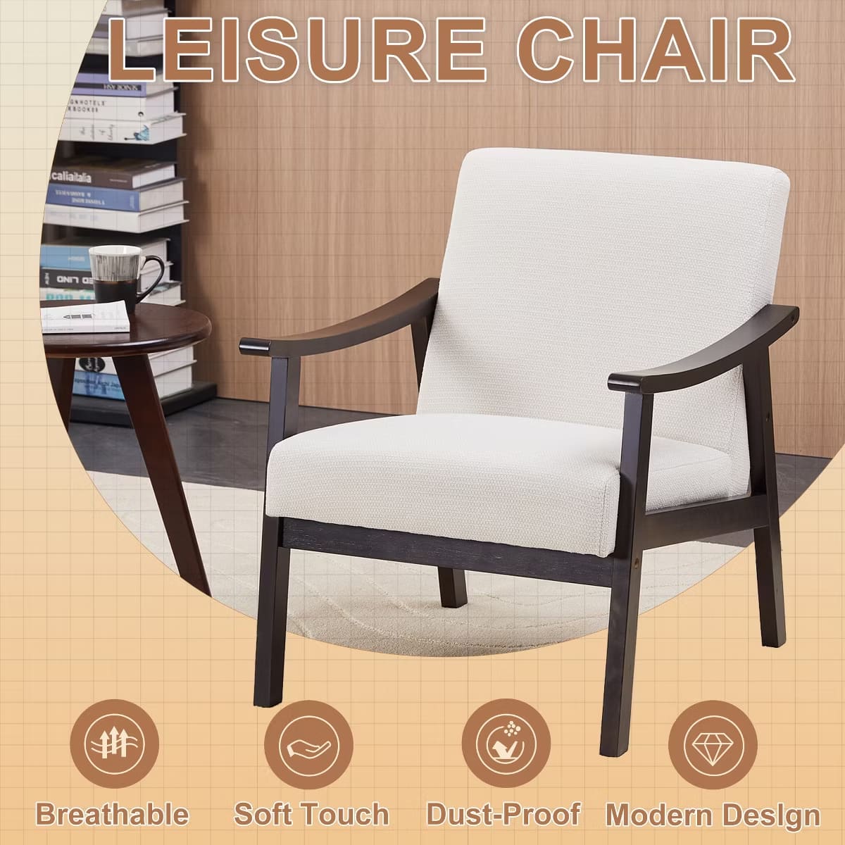 Mid-Century Accent Chair – Solid Rubberwood Frame with Plush Foam Cushion