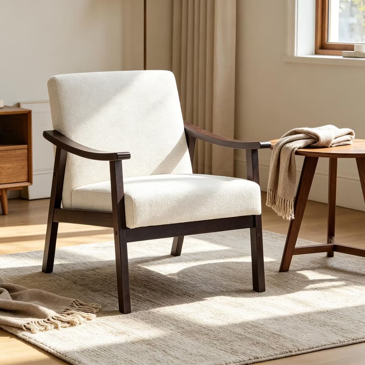 Mid-Century Accent Chair – Solid Rubberwood Frame with Plush Foam Cushion
