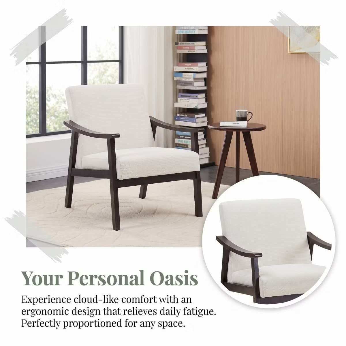 Mid-Century Accent Chair – Solid Rubberwood Frame with Plush Foam Cushion