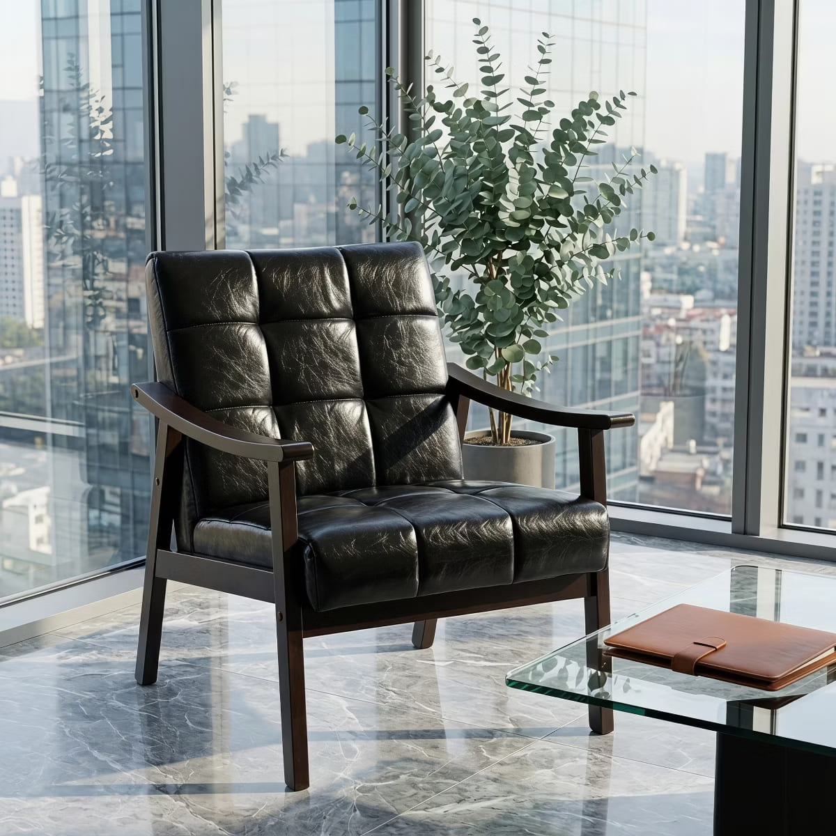 Mid-Century Accent Chair – Solid Rubberwood Frame with Plush Foam Cushion