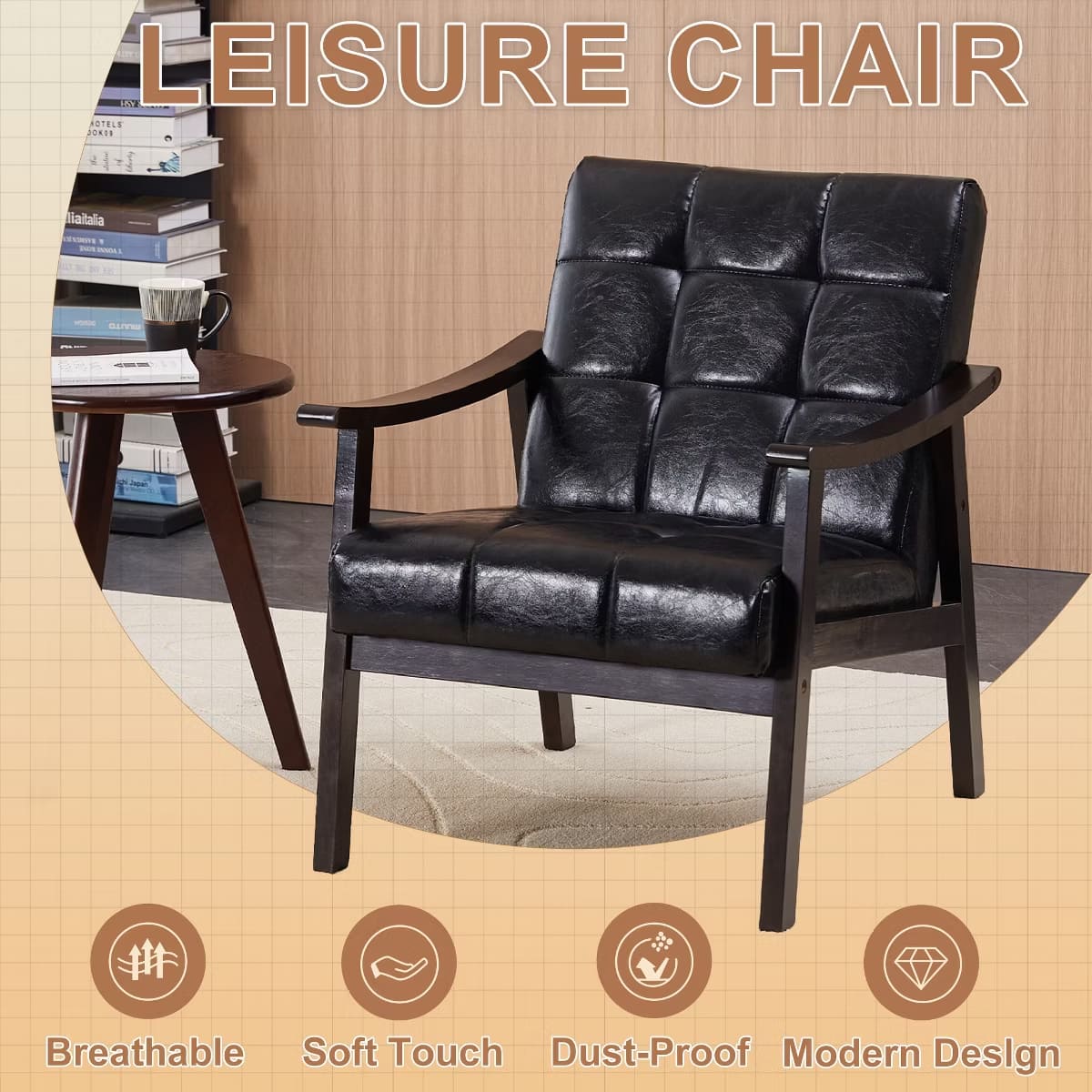 Mid-Century Accent Chair – Solid Rubberwood Frame with Plush Foam Cushion