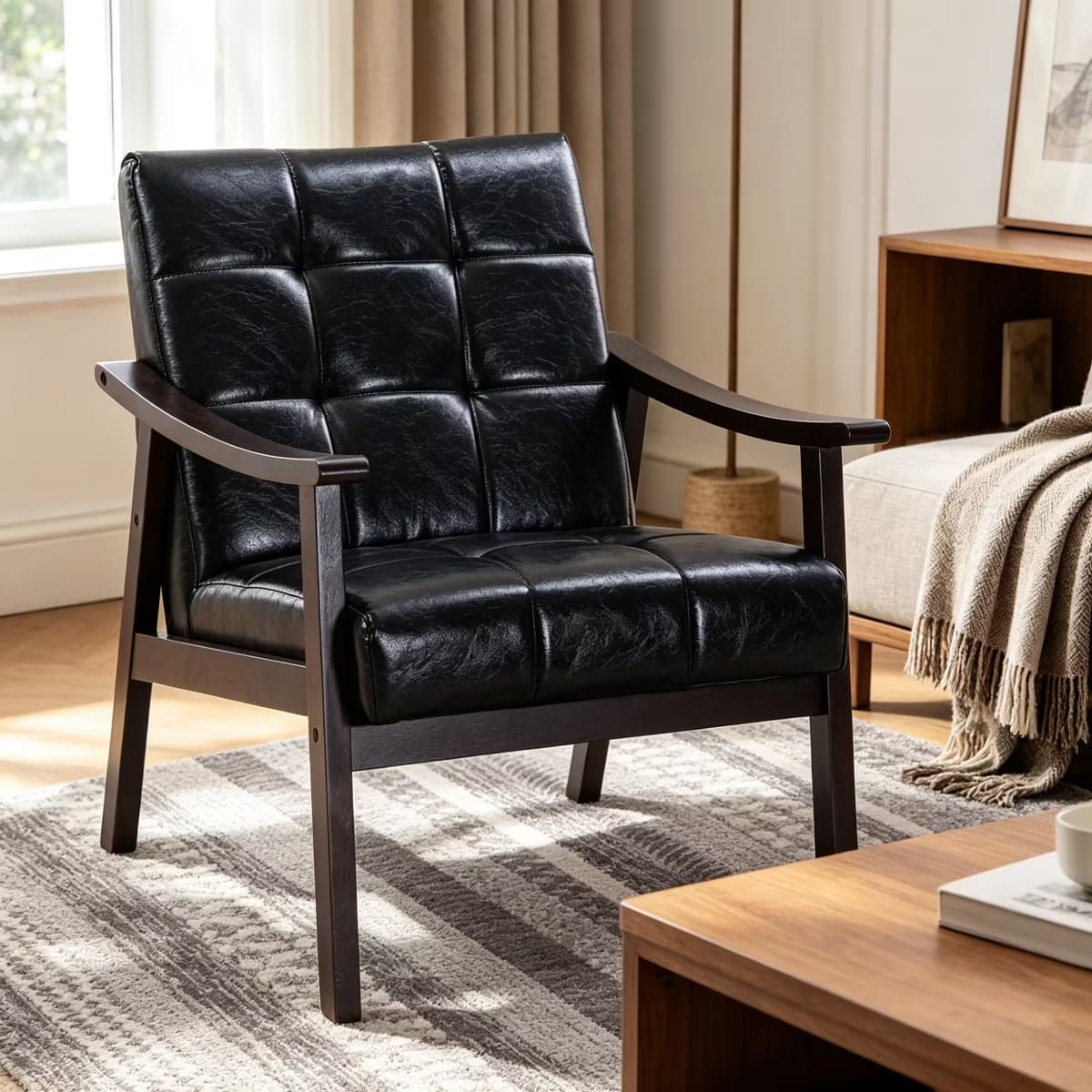 Mid-Century Accent Chair – Solid Rubberwood Frame with Plush Foam Cushion