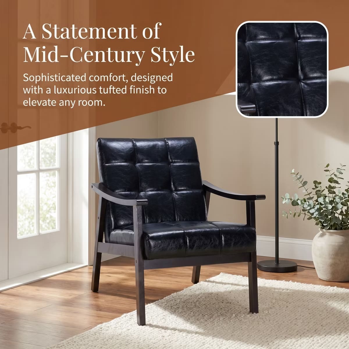 Mid-Century Accent Chair – Solid Rubberwood Frame with Plush Foam Cushion