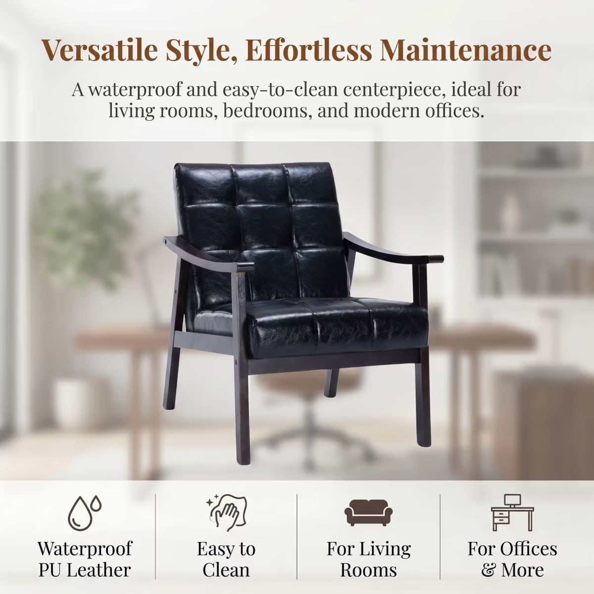 Mid-Century Accent Chair – Solid Rubberwood Frame with Plush Foam Cushion