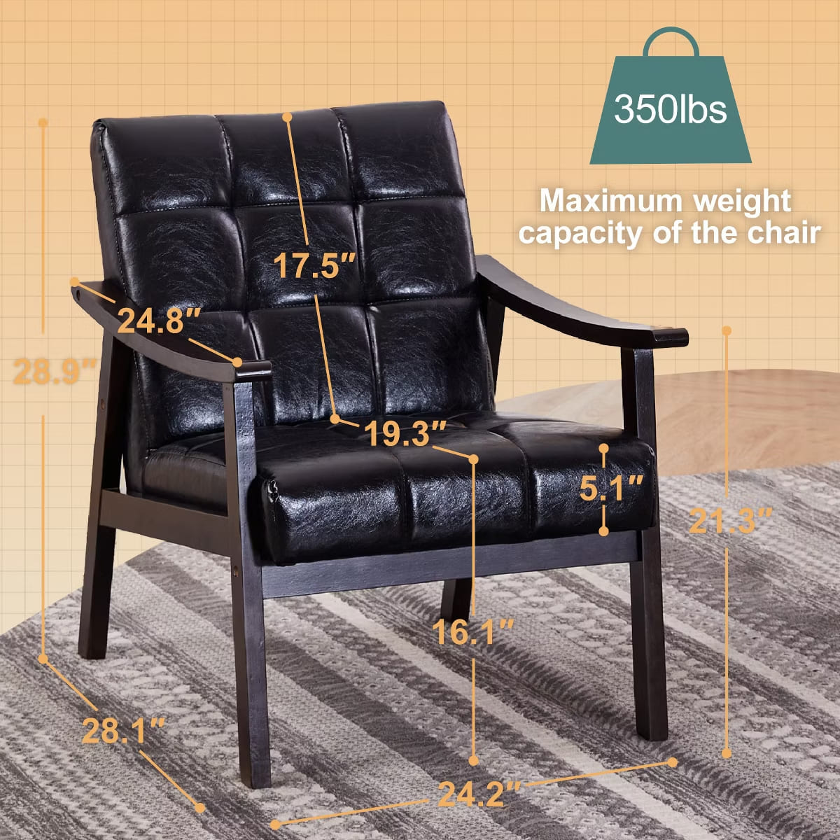 Mid-Century Accent Chair – Solid Rubberwood Frame with Plush Foam Cushion