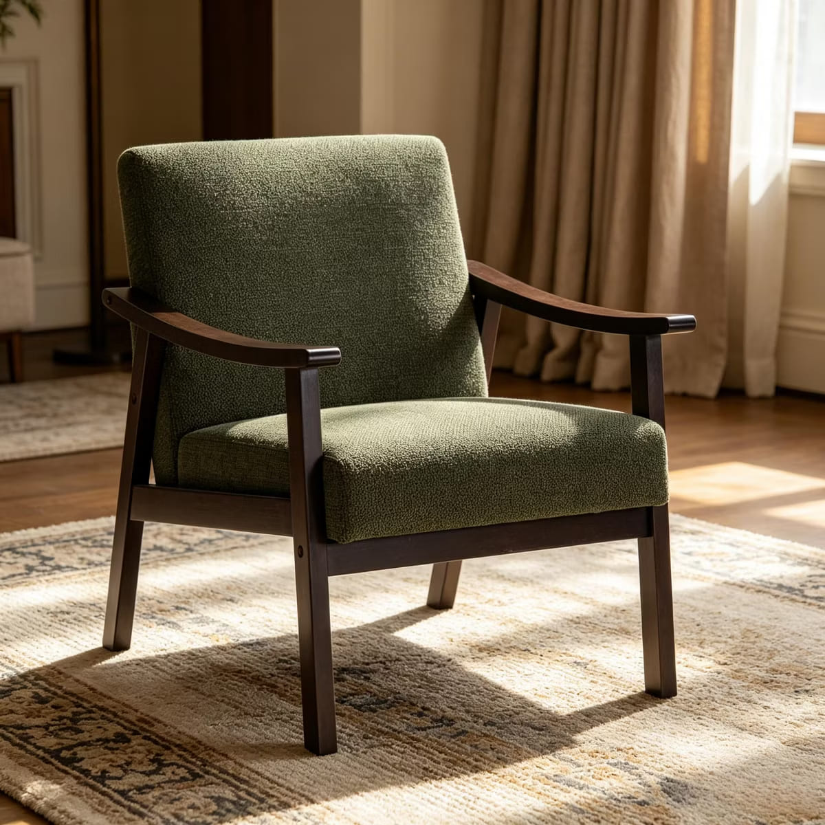Mid-Century Accent Chair – Solid Rubberwood Frame with Plush Foam Cushion