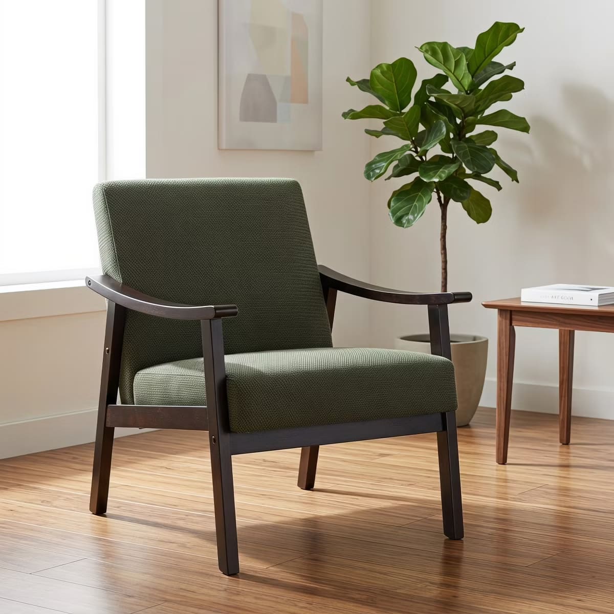 Mid-Century Accent Chair – Solid Rubberwood Frame with Plush Foam Cushion