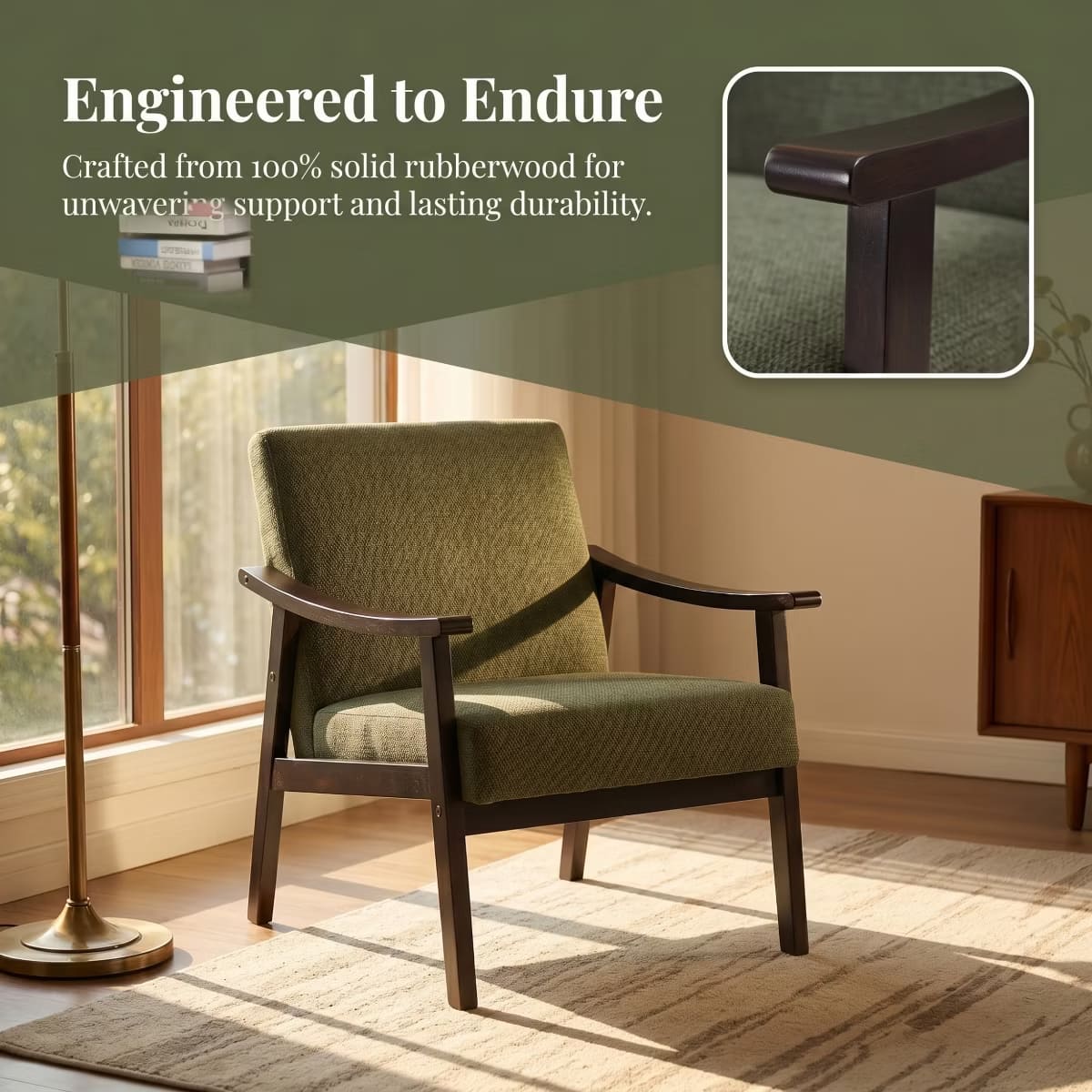 Mid-Century Accent Chair – Solid Rubberwood Frame with Plush Foam Cushion