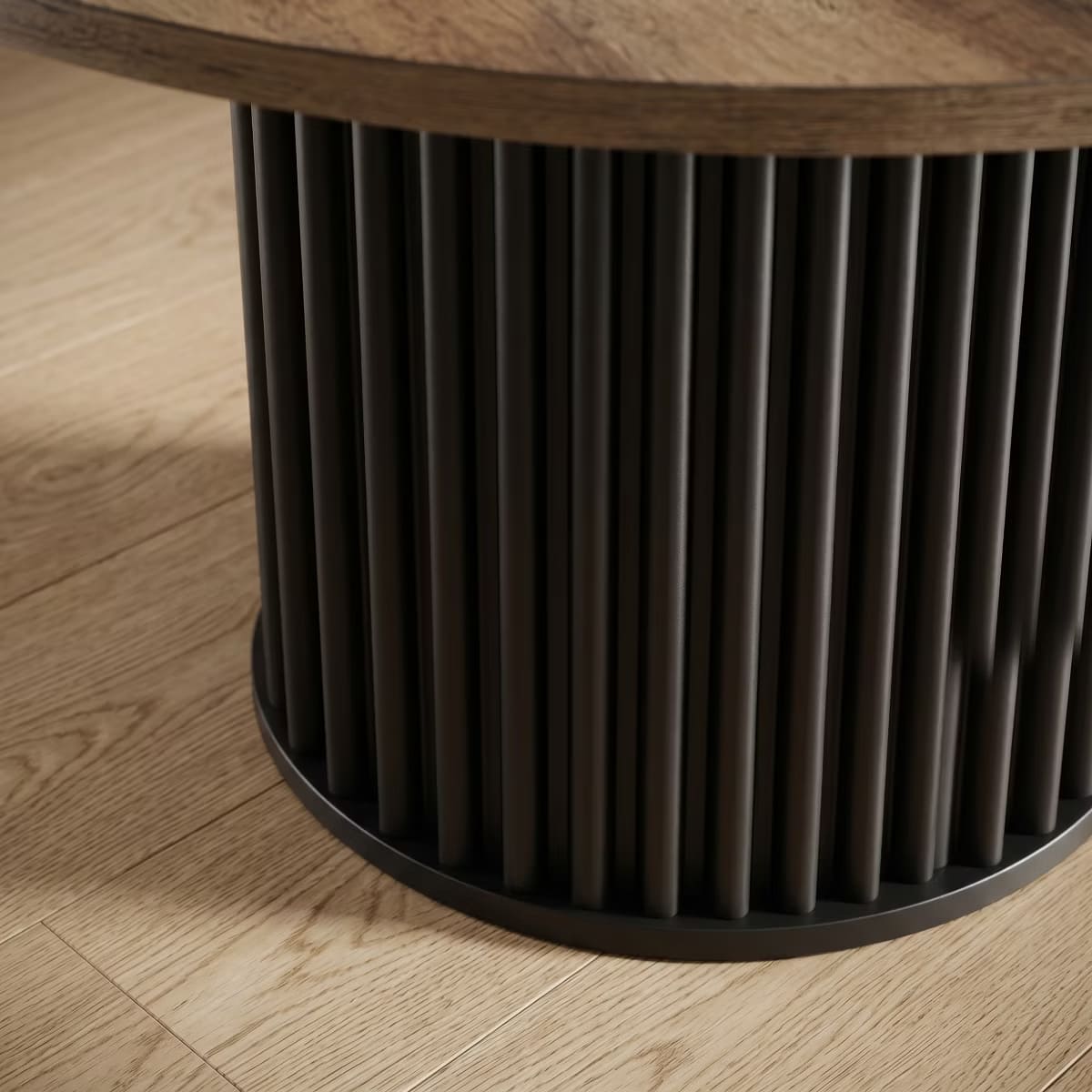 Round Dining Table for 6 | Rustic Walnut Top & Fluted Metal Pedestal