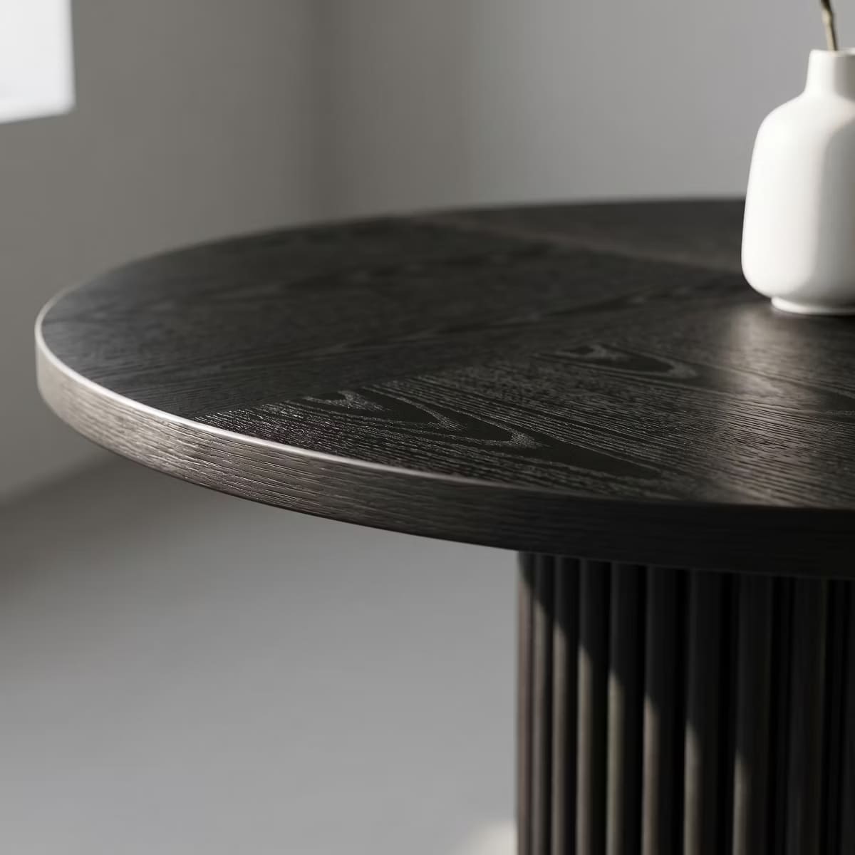 Round Dining Table for 6 | Rustic Walnut Top & Fluted Metal Pedestal