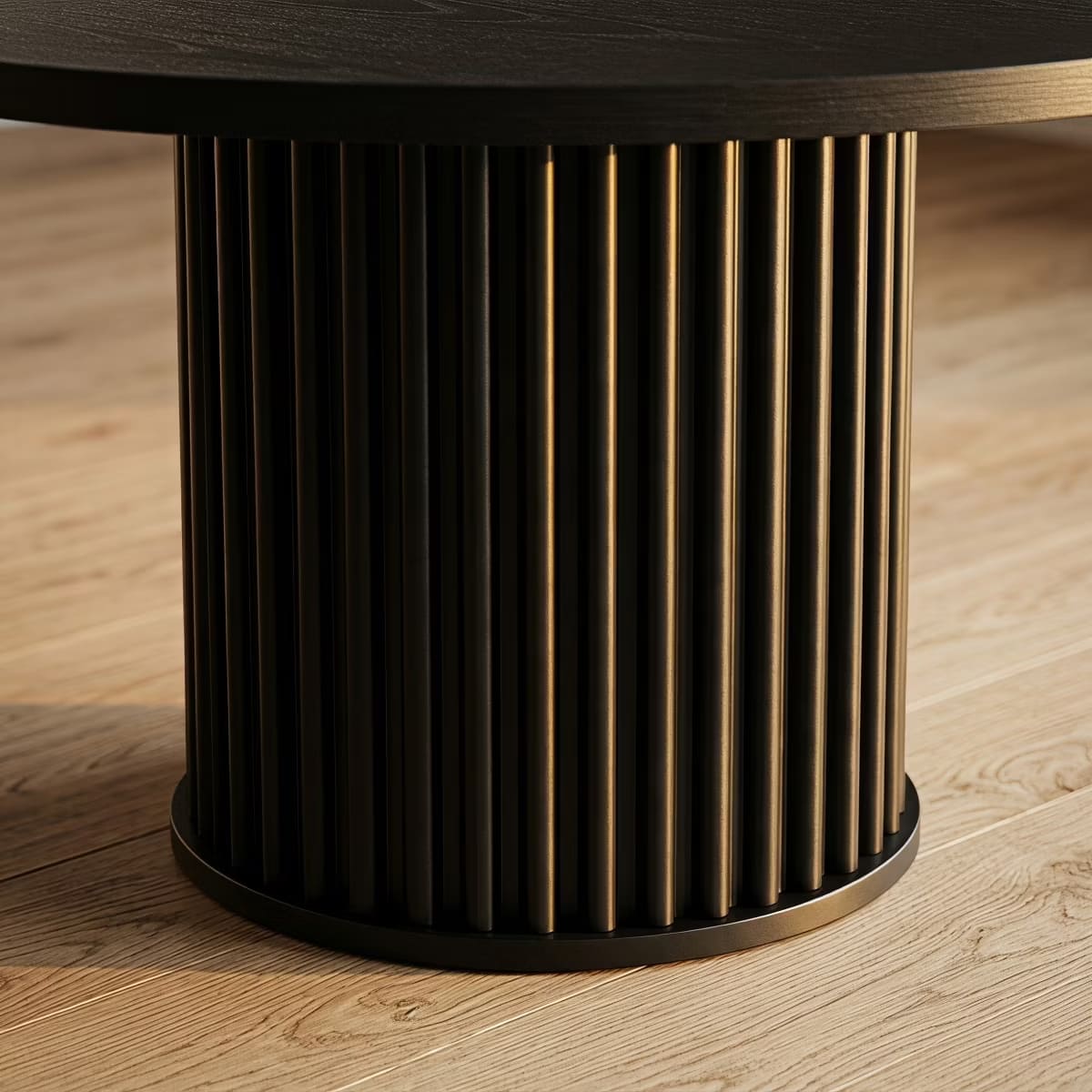 Round Dining Table for 6 | Rustic Walnut Top & Fluted Metal Pedestal