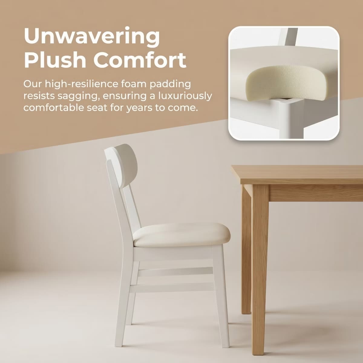 Dining Chairs Set of 2 – White PU Leather with Solid Rubberwood Legs