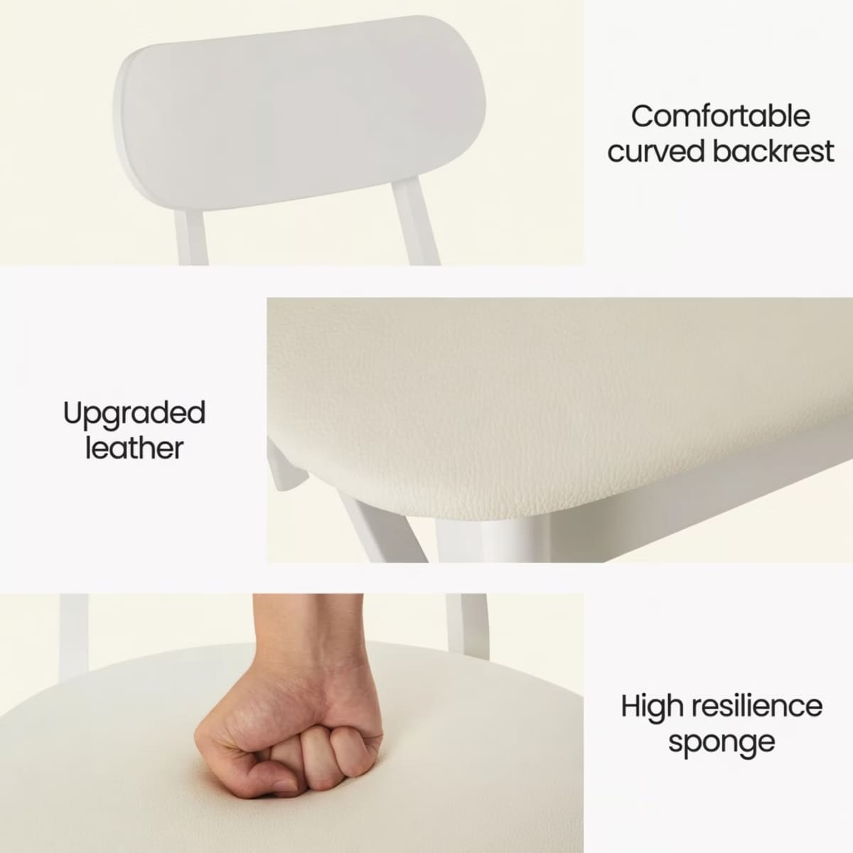 Dining Chairs Set of 2 – White PU Leather with Solid Rubberwood Legs