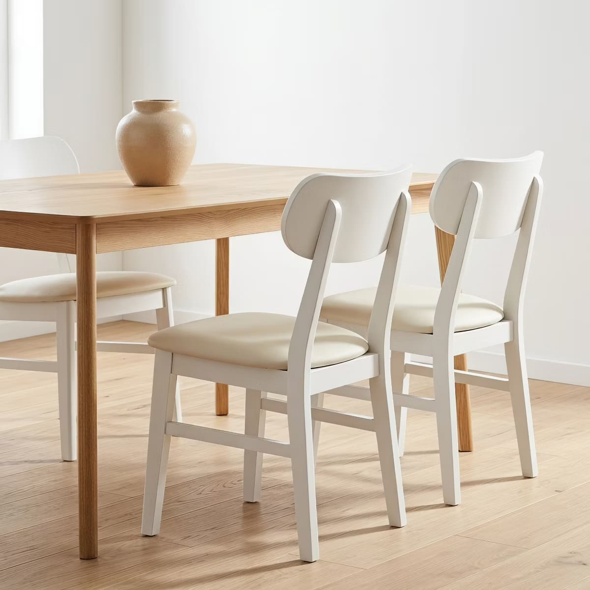 Dining Chairs Set of 2 – White PU Leather with Solid Rubberwood Legs