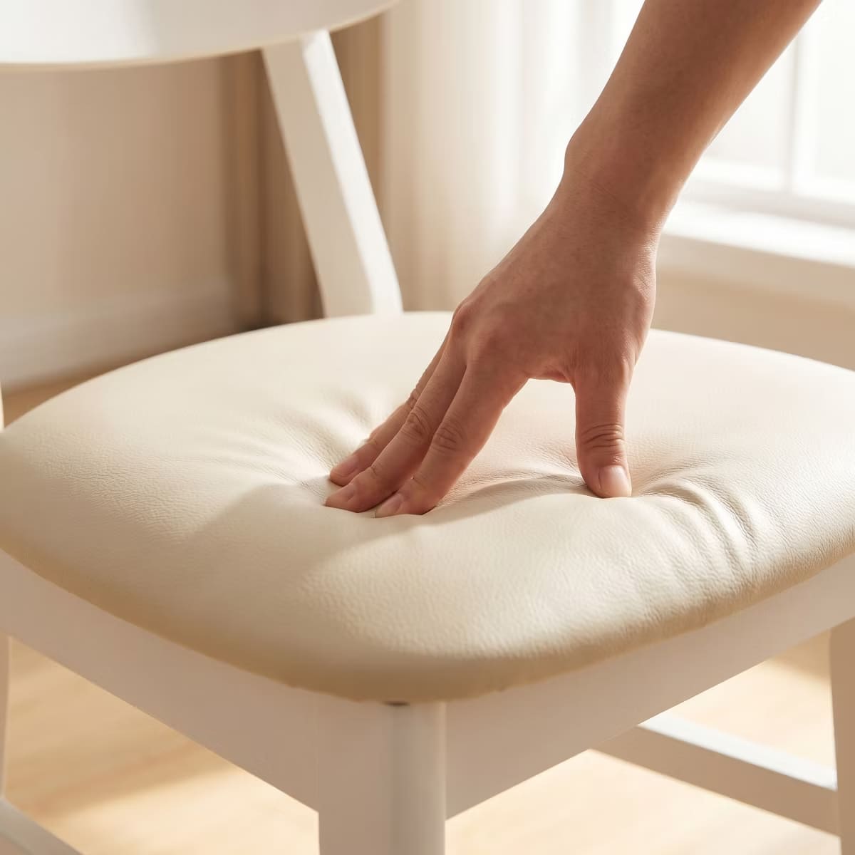 Dining Chairs Set of 2 – White PU Leather with Solid Rubberwood Legs