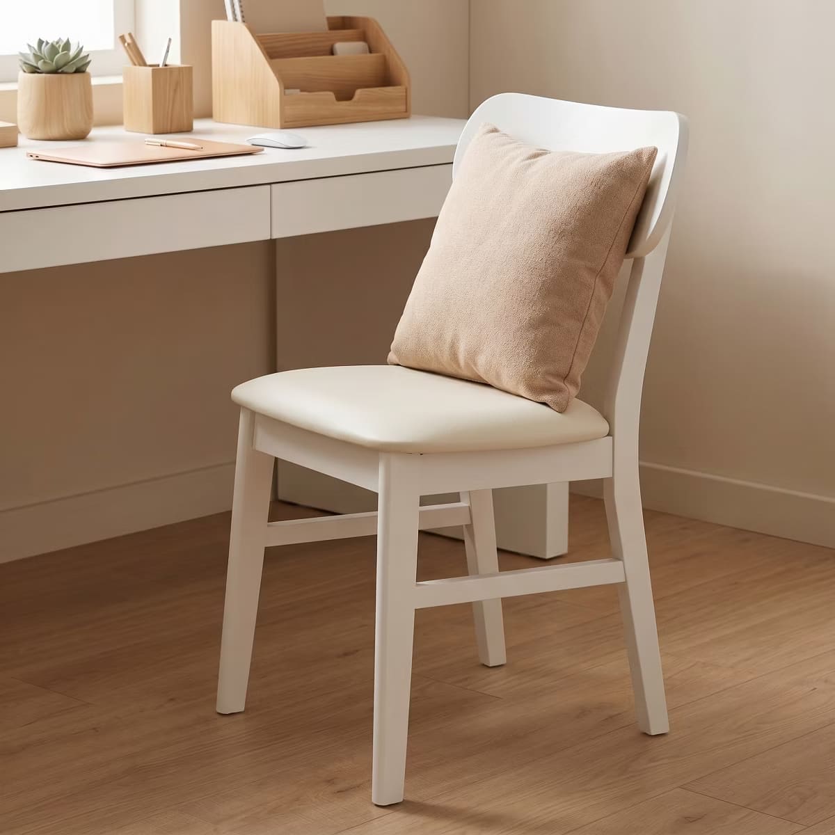Dining Chairs Set of 2 – White PU Leather with Solid Rubberwood Legs