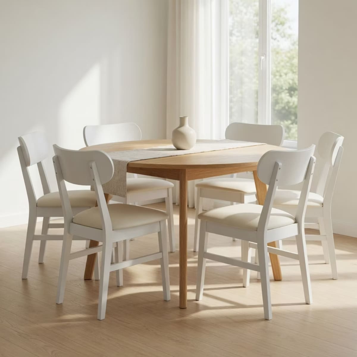 Dining Chairs Set of 2 – White PU Leather with Solid Rubberwood Legs