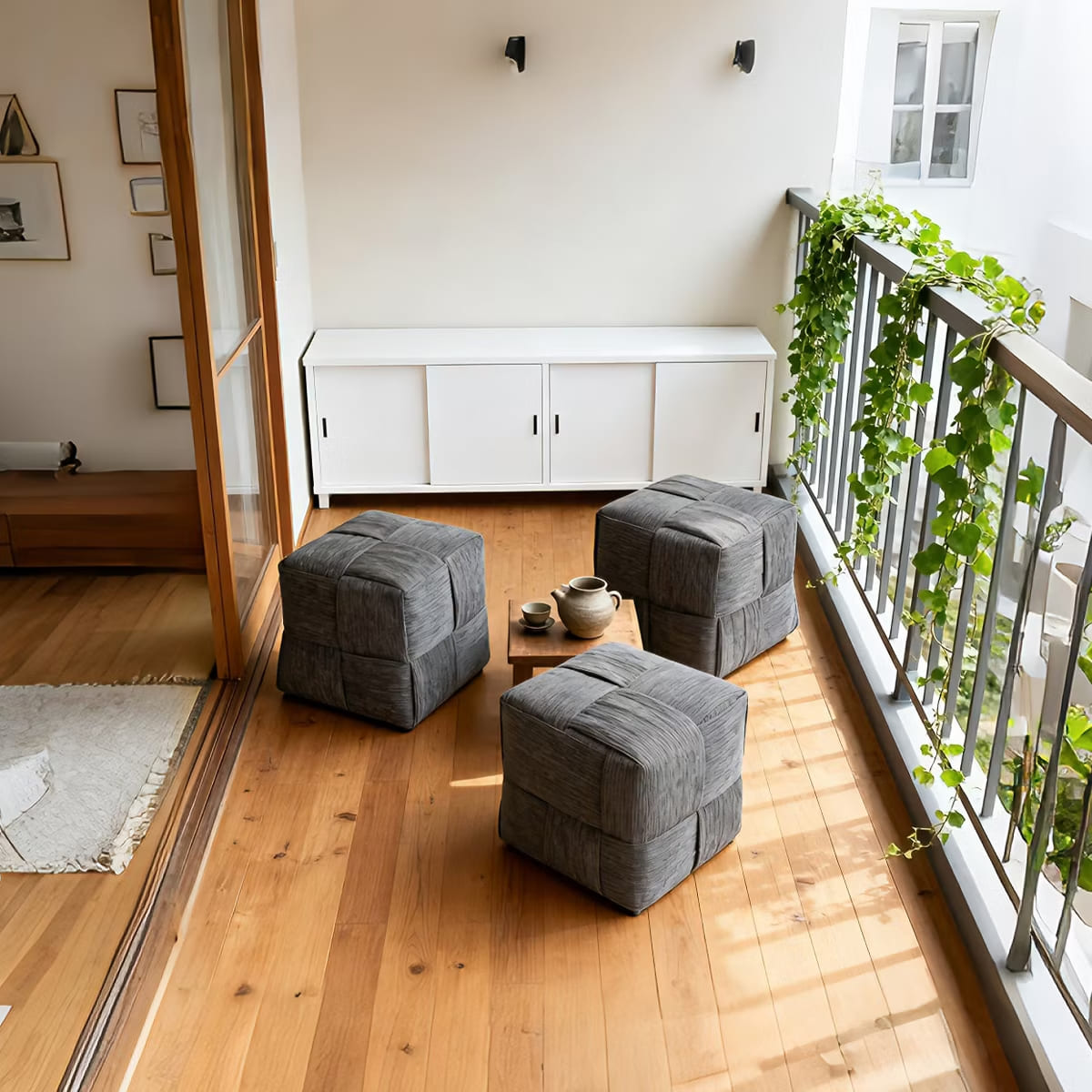 Square Ottoman Footrest – Soft Corduroy Woven Accent Stool for Home