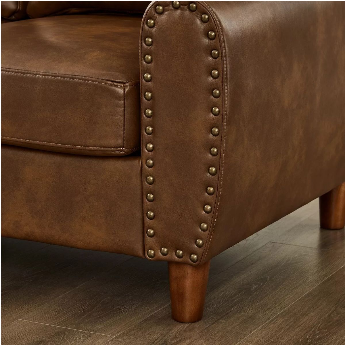 Faux Leather Sofa Set with Sofa & Loveseat, Rolled Arms and Nailhead Trim
