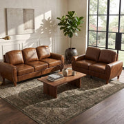 Faux Leather Sofa Set with Sofa & Loveseat, Rolled Arms and Nailhead Trim