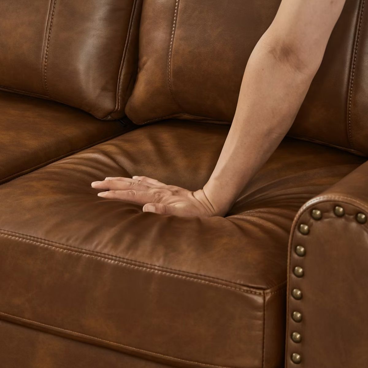 Faux Leather Sofa Set with Sofa & Loveseat, Rolled Arms and Nailhead Trim