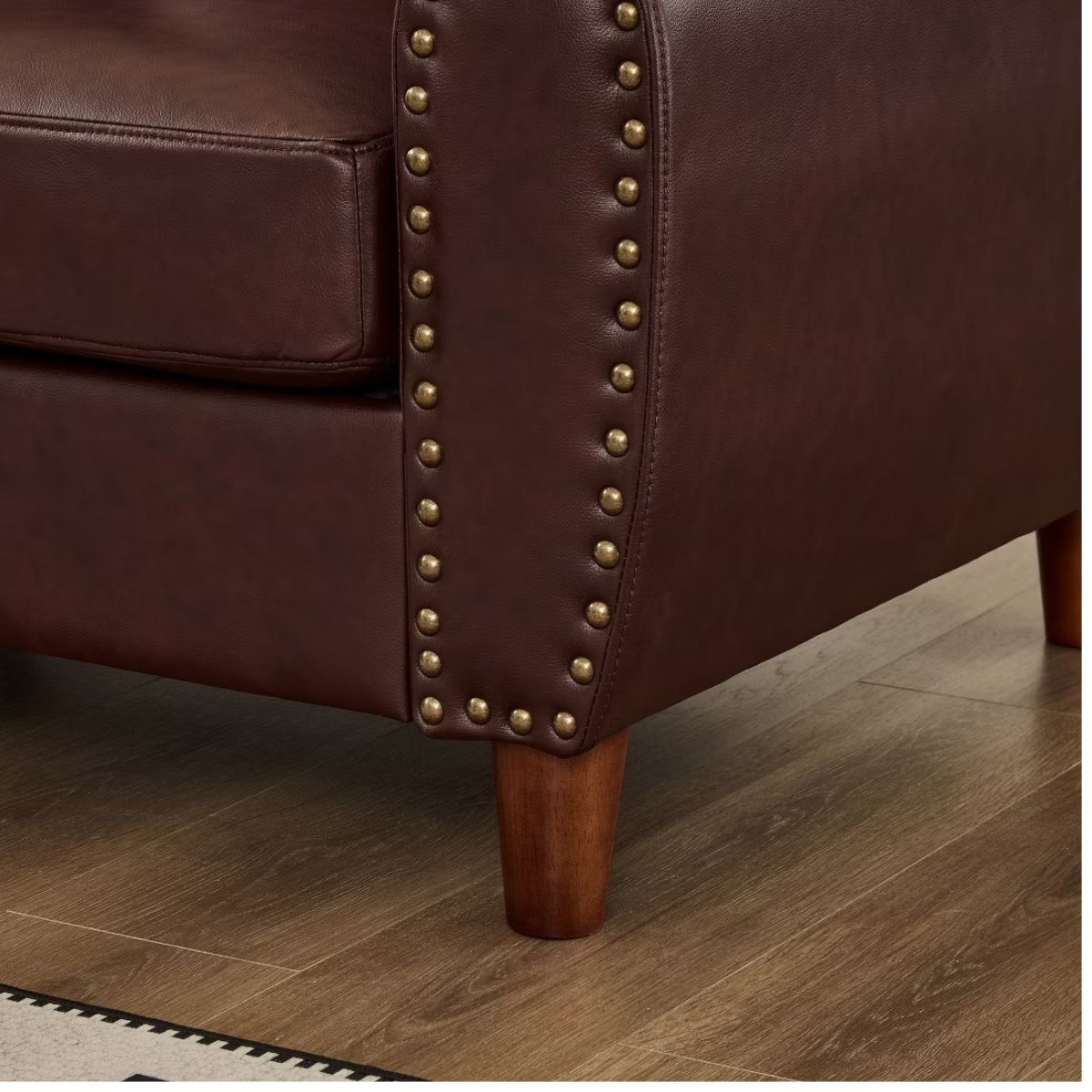Faux Leather Sofa Set with Sofa & Loveseat, Rolled Arms and Nailhead Trim