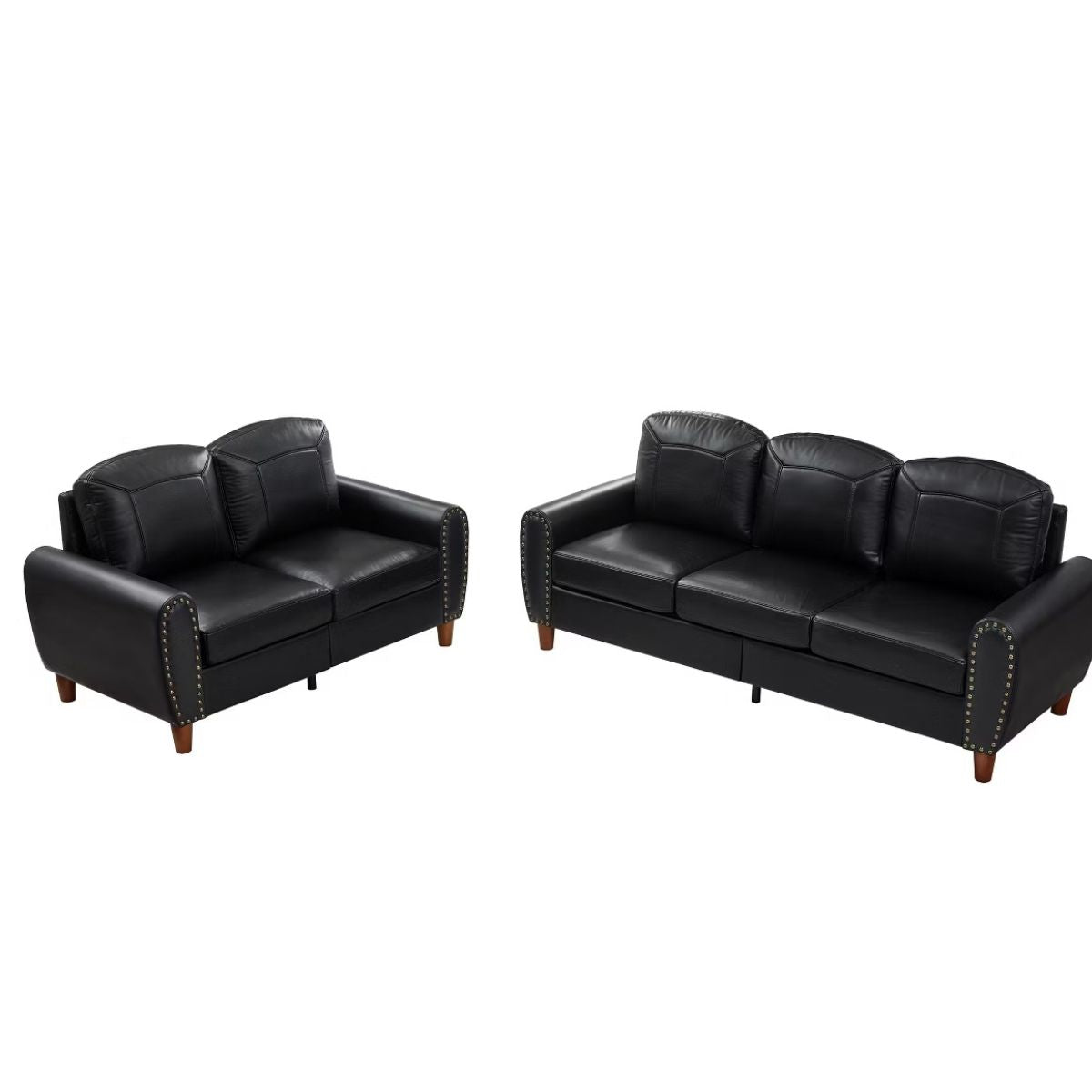 Faux Leather Sofa Set with Sofa & Loveseat, Rolled Arms and Nailhead Trim