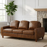 81.5-Inch Mid-Century Faux Leather Sofa with Rolled Arms, 900-Lb Capacity