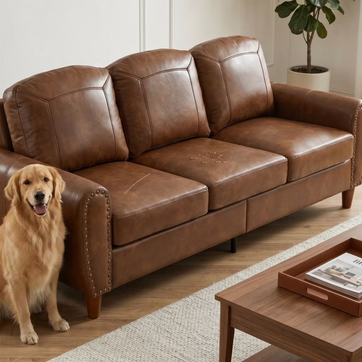 81.5-Inch Mid-Century Faux Leather Sofa with Rolled Arms, 900-Lb Capacity
