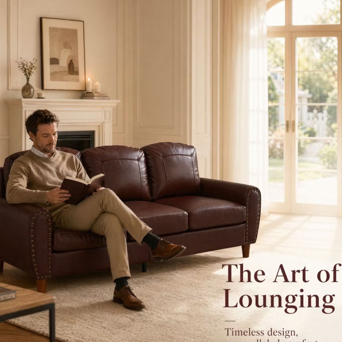 81.5-Inch Mid-Century Faux Leather Sofa with Rolled Arms, 900-Lb Capacity