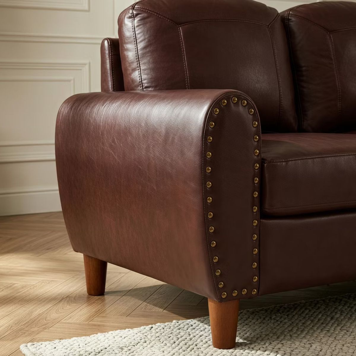81.5-Inch Mid-Century Faux Leather Sofa with Rolled Arms, 900-Lb Capacity