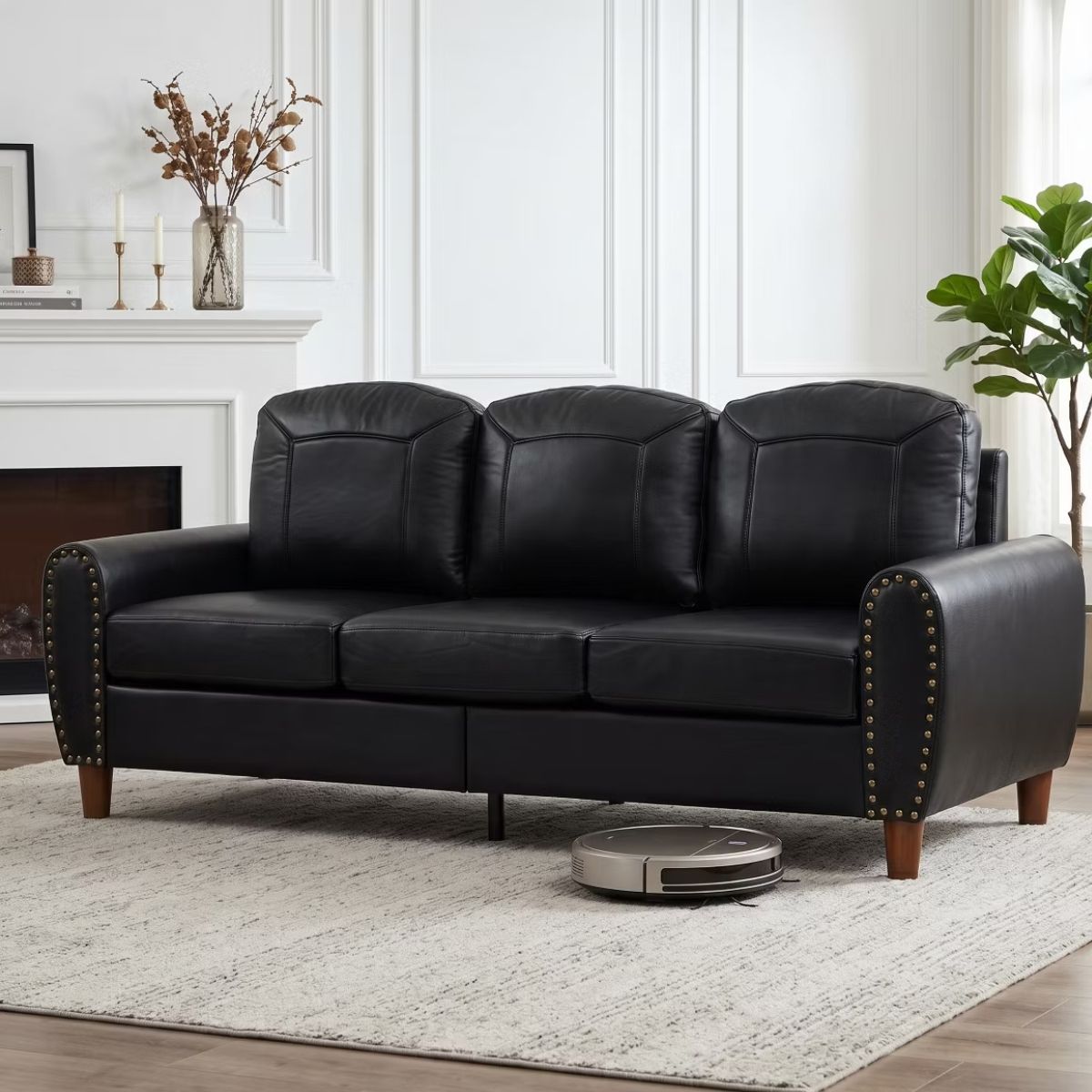 81.5-Inch Mid-Century Faux Leather Sofa with Rolled Arms, 900-Lb Capacity