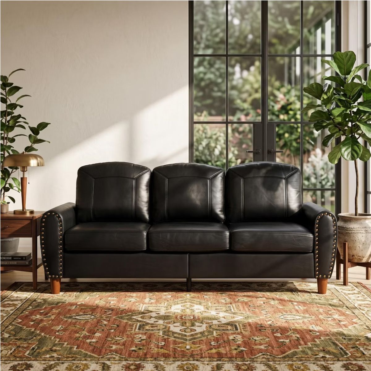 81.5-Inch Mid-Century Faux Leather Sofa with Rolled Arms, 900-Lb Capacity
