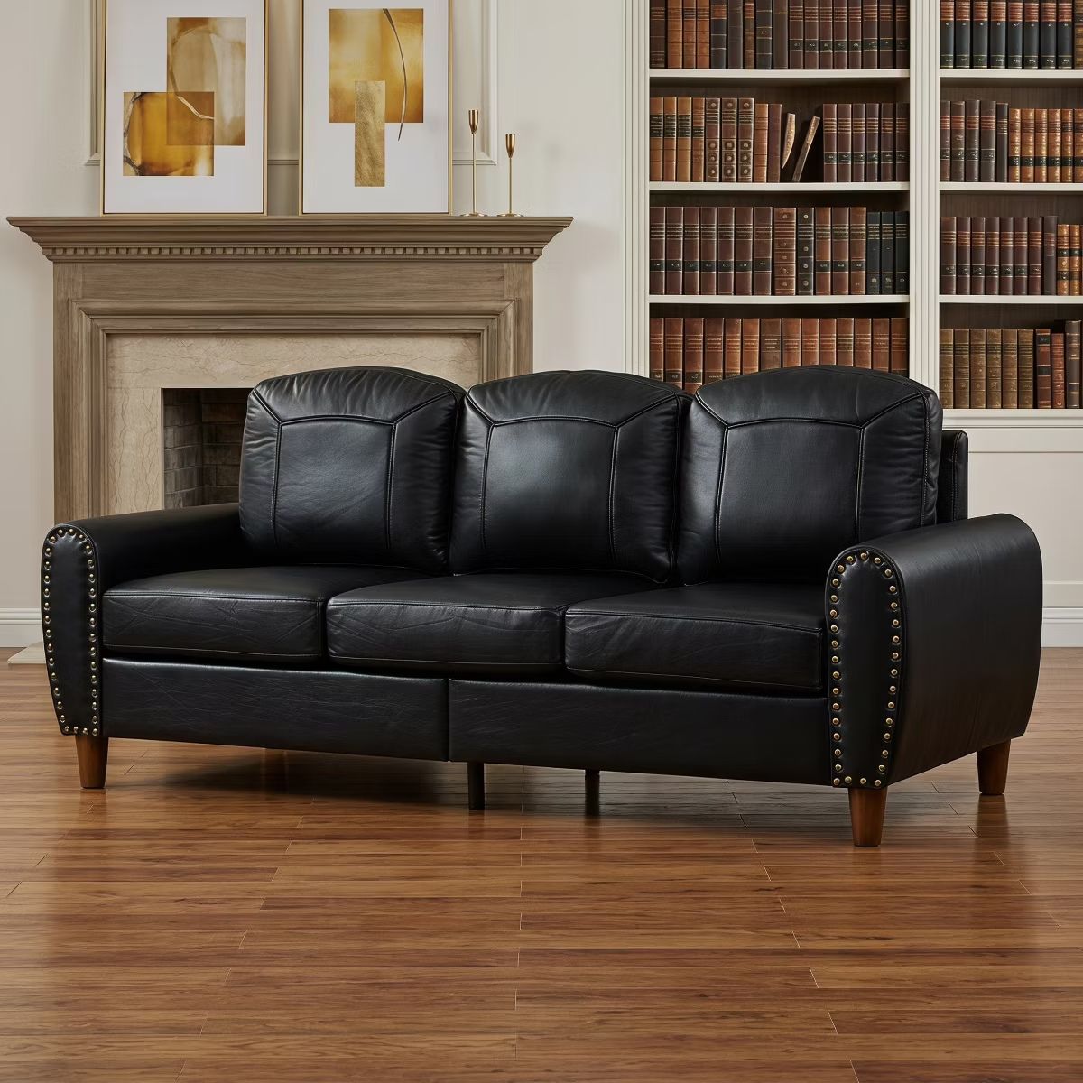 81.5-Inch Mid-Century Faux Leather Sofa with Rolled Arms, 900-Lb Capacity