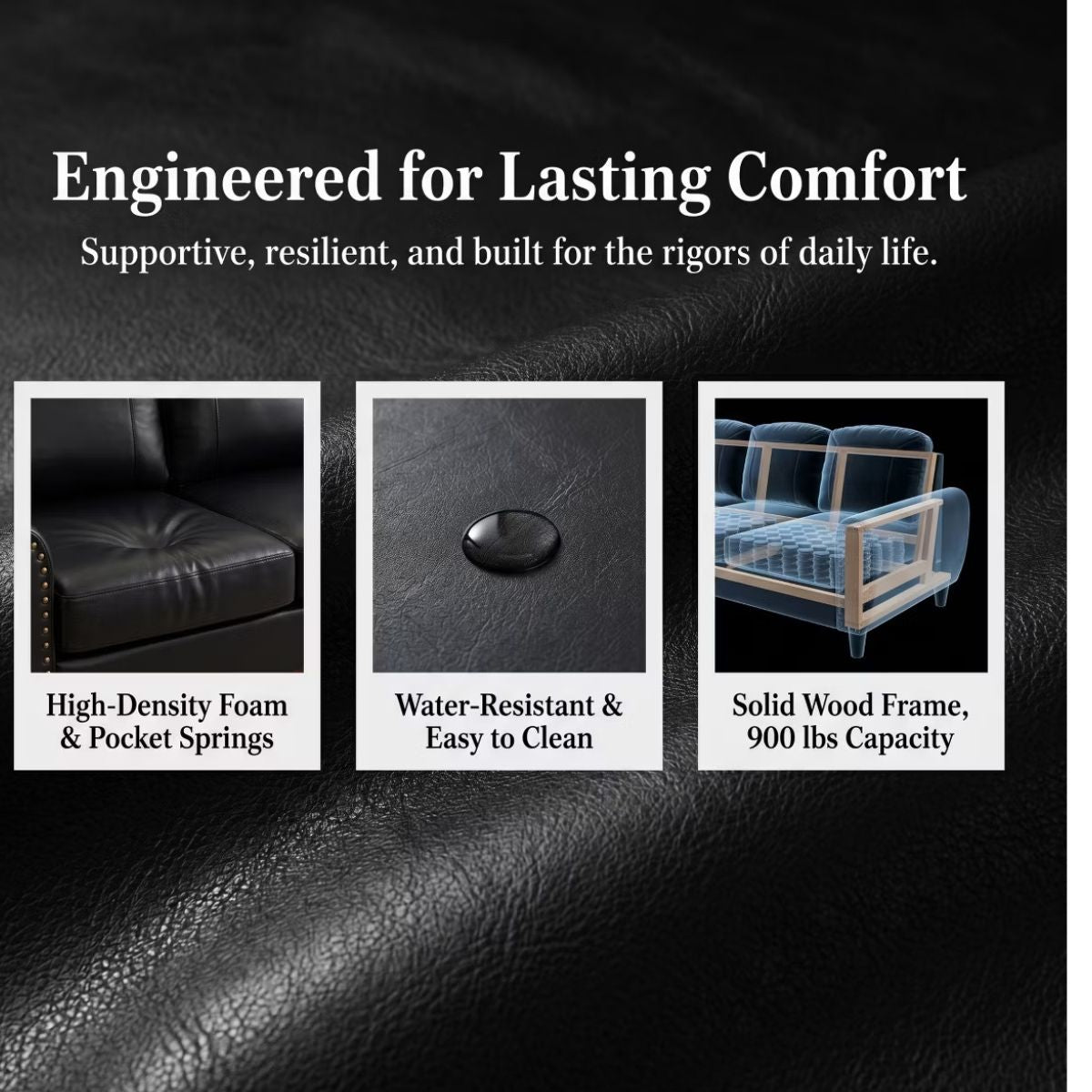 81.5-Inch Mid-Century Faux Leather Sofa with Rolled Arms, 900-Lb Capacity