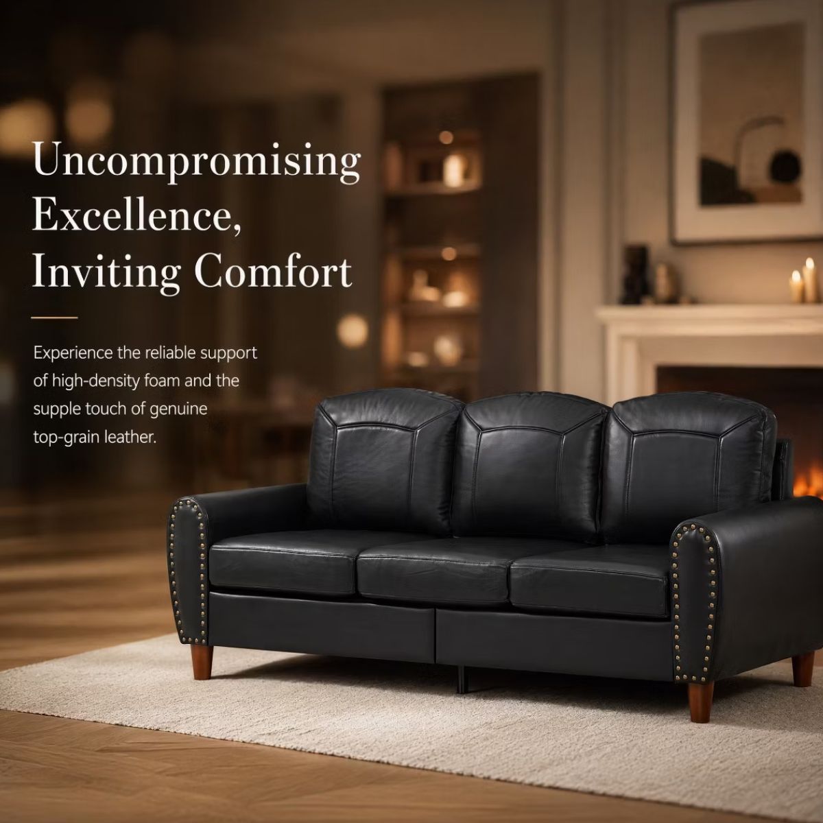 81.5-Inch Mid-Century Faux Leather Sofa with Rolled Arms, 900-Lb Capacity