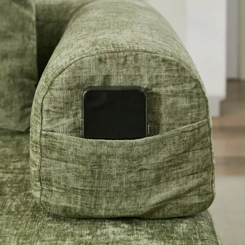 Convertible Chenille Floor Sofa Bed with Foldable Modular Design and Pillows