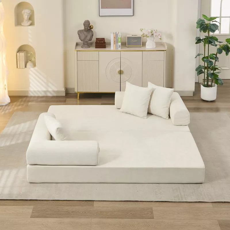 Convertible Chenille Floor Sofa Bed with Foldable Modular Design and Pillows