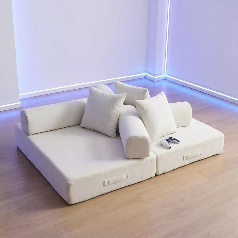 Convertible Chenille Floor Sofa Bed with Foldable Modular Design and Pillows