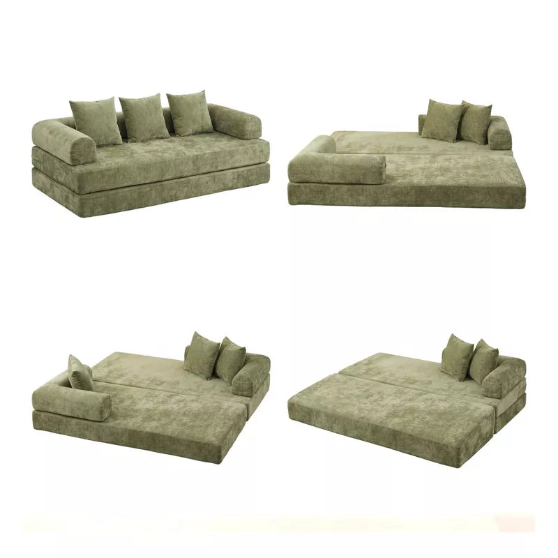Convertible Chenille Floor Sofa Bed with Foldable Modular Design and Pillows