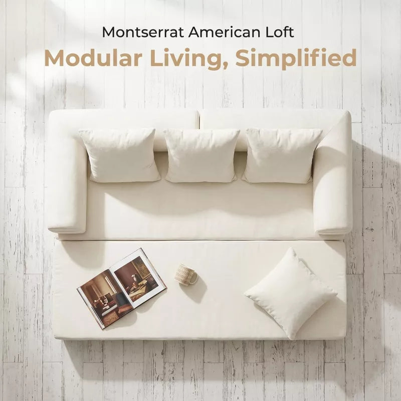 Convertible Chenille Floor Sofa Bed with Foldable Modular Design and Pillows