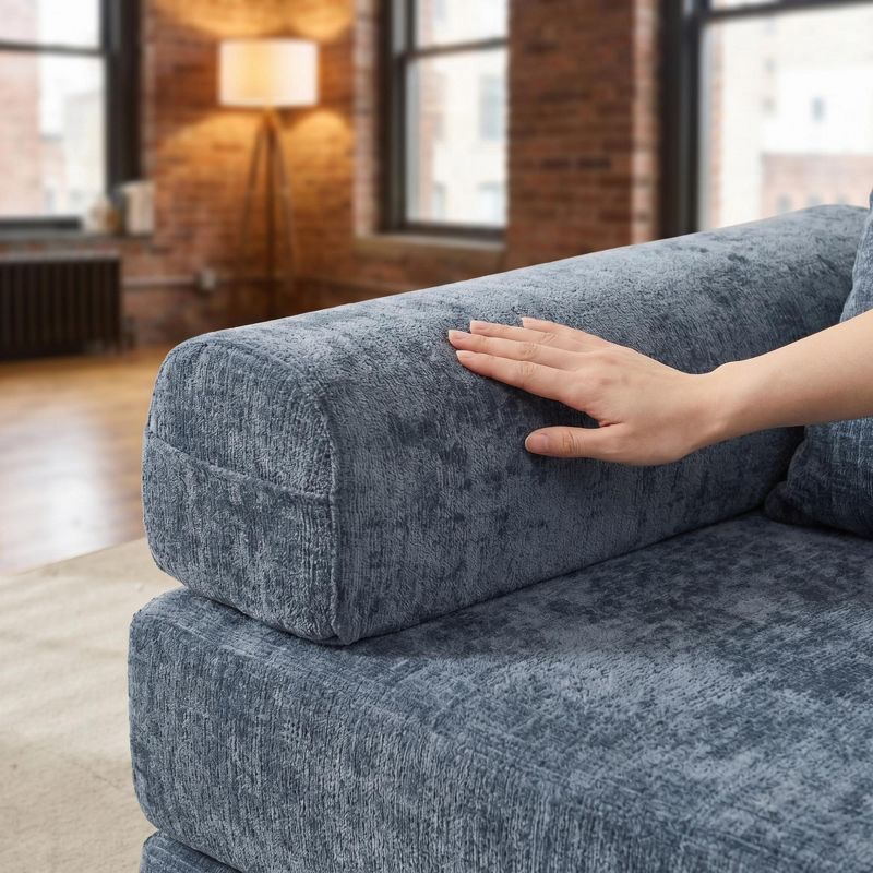 Convertible Chenille Floor Sofa Bed with Foldable Modular Design and Pillows