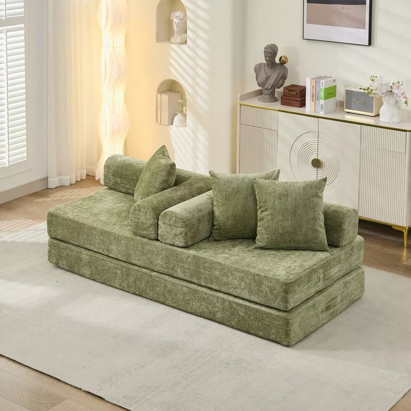 Convertible Chenille Floor Sofa Bed with Foldable Modular Design and Pillows