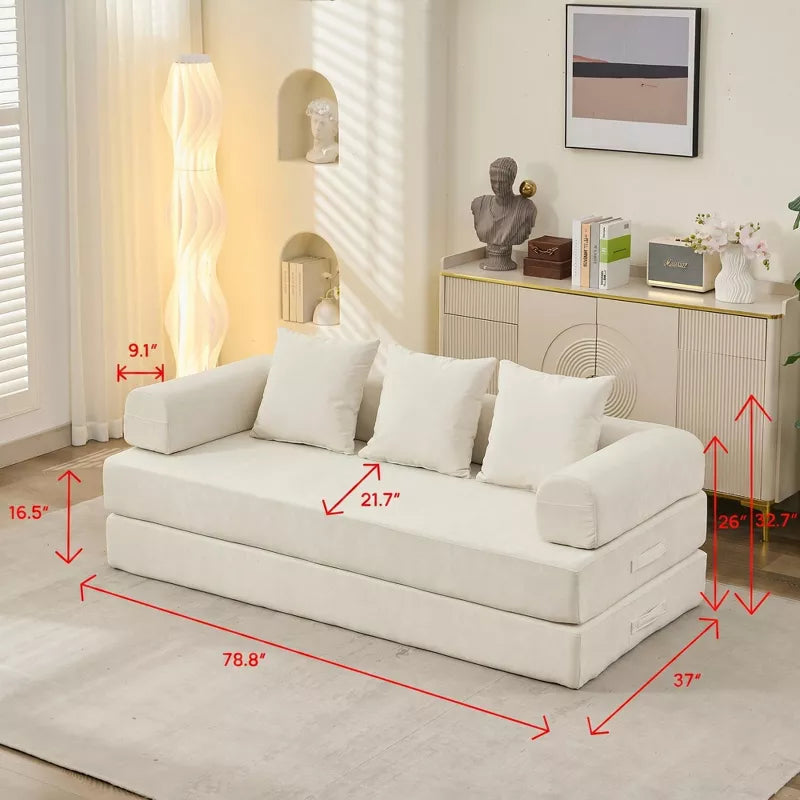 Convertible Chenille Floor Sofa Bed with Foldable Modular Design and Pillows