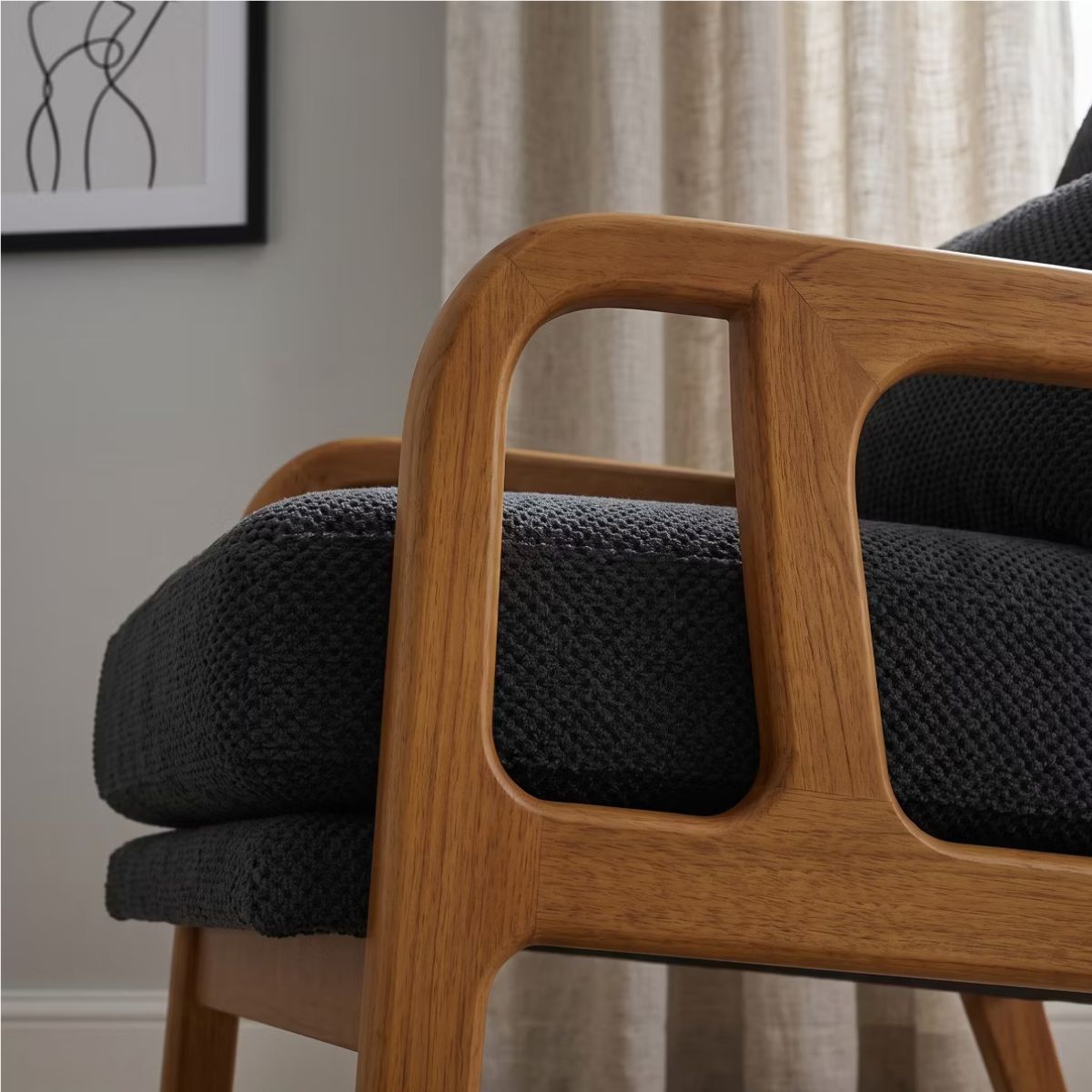 Mid-Century Modern Accent Chair with Solid Wood Frame & Lumbar Pillow