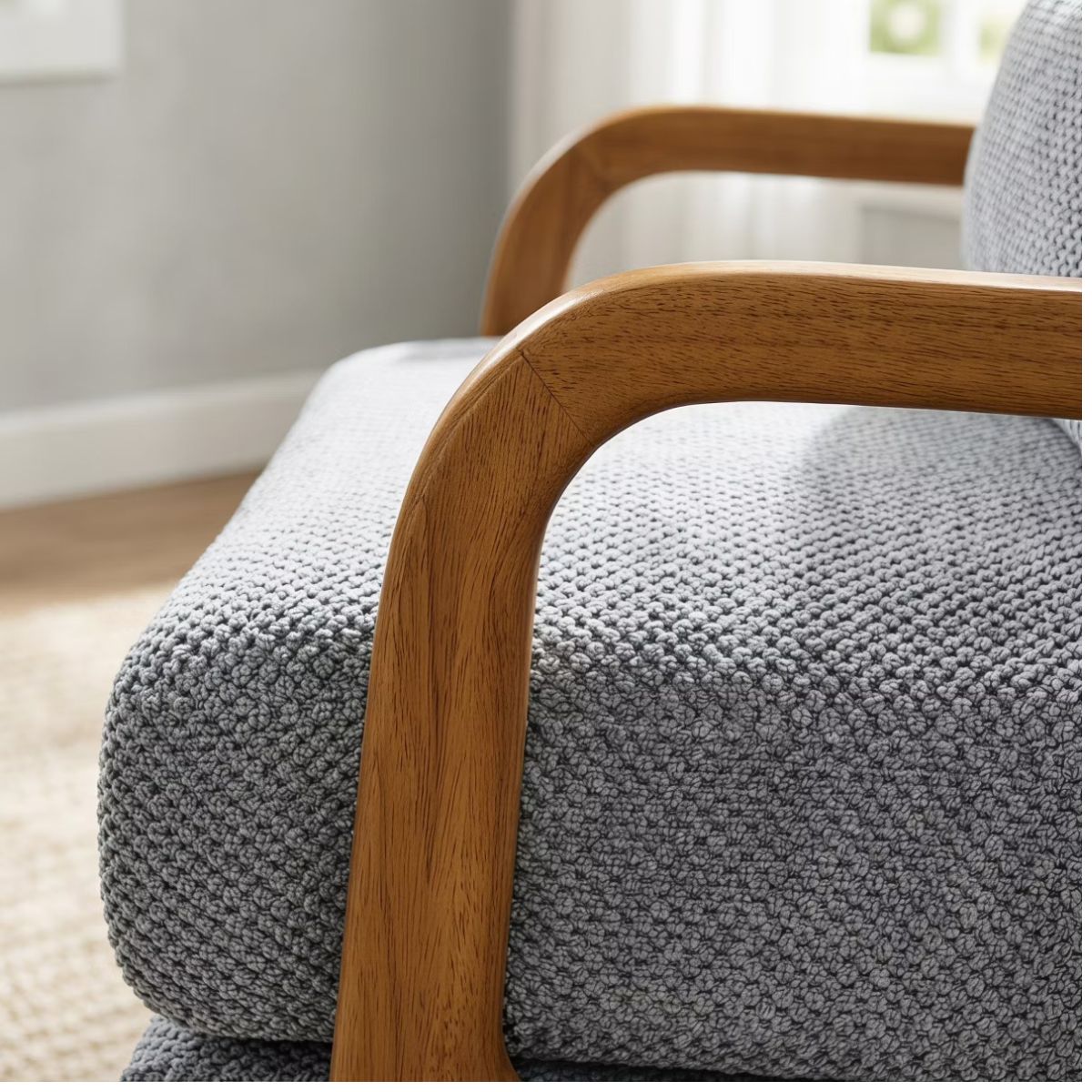 Mid-Century Modern Accent Chair with Solid Wood Frame & Lumbar Pillow