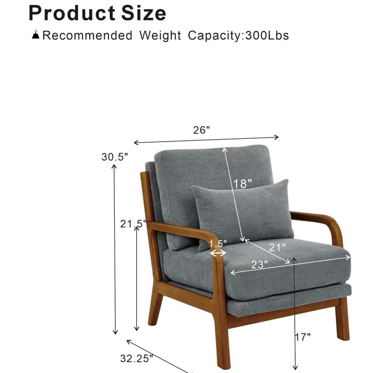 Mid-Century Modern Accent Chair with Solid Wood Frame & Lumbar Pillow
